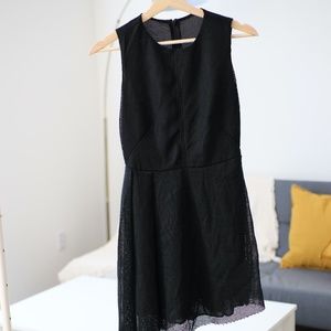 Micro-Waffle High Low Black Dress